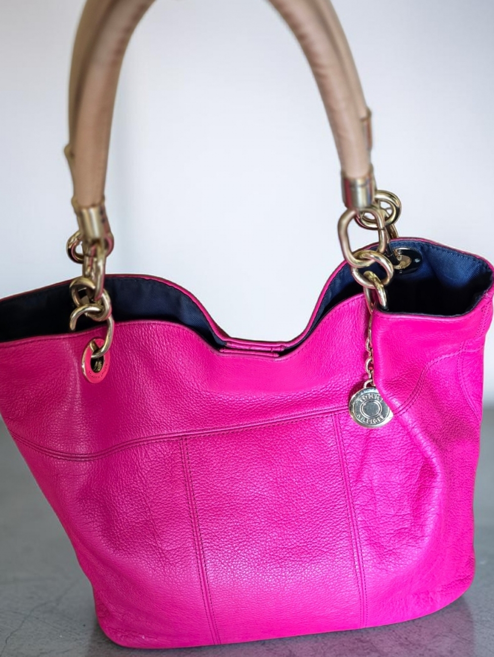 Tommy Hilfiger Leather Hot Pink Tote Bag Gold Tone Hardware